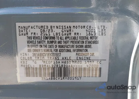 2024 Nissan Sentra Sv из США, поврежденный, VIN 3N1AB8CV1RY201917